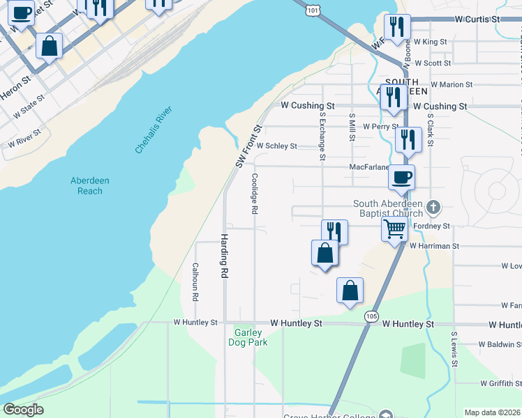 map of restaurants, bars, coffee shops, grocery stores, and more near 700 Coolidge Rd in Aberdeen