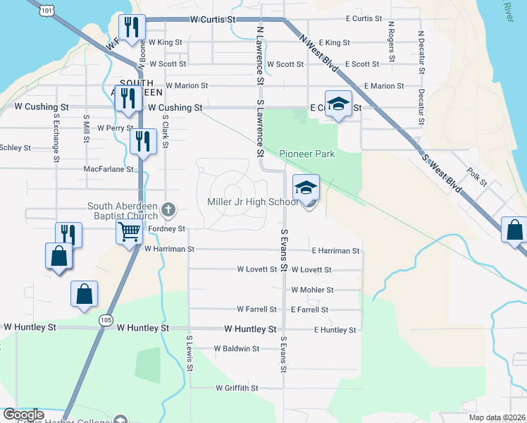 map of restaurants, bars, coffee shops, grocery stores, and more near 237 Ho Hum Lane in Aberdeen