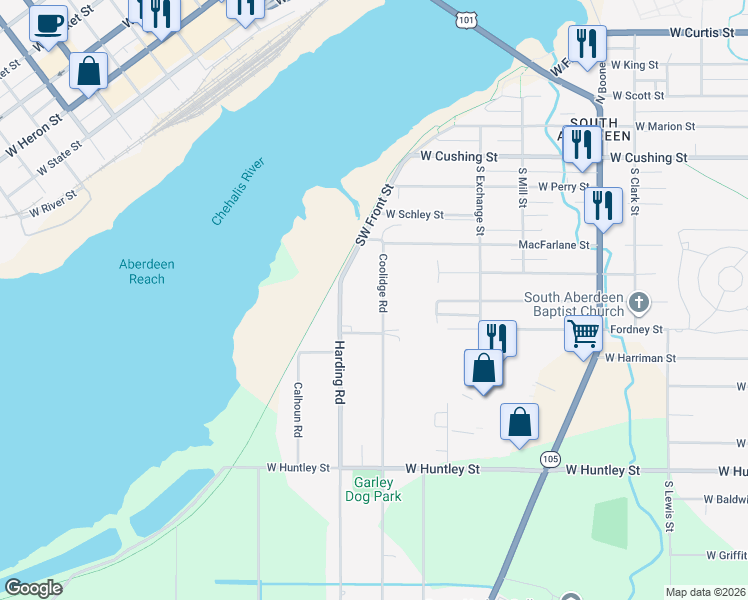 map of restaurants, bars, coffee shops, grocery stores, and more near 700 Coolidge Road in Aberdeen