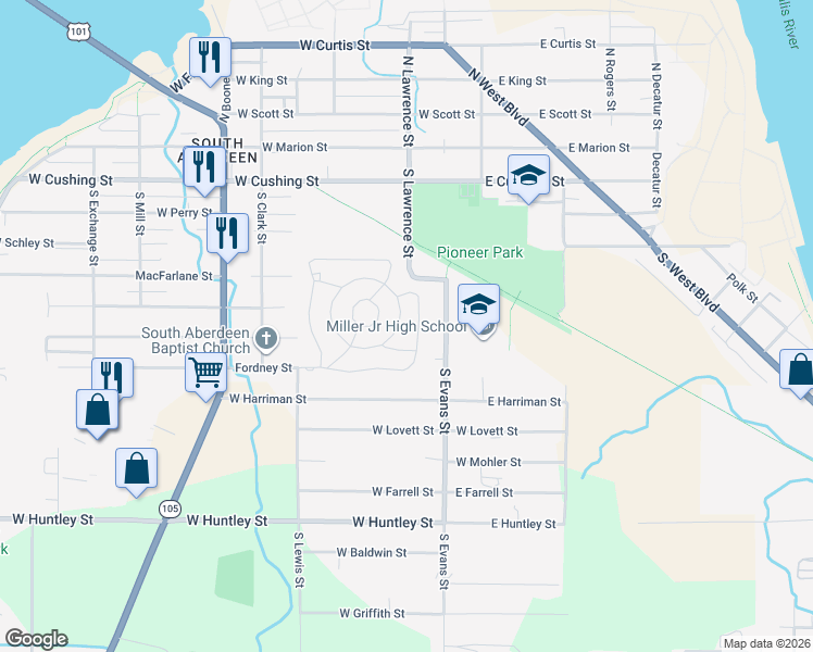 map of restaurants, bars, coffee shops, grocery stores, and more near 237 Ho Hum Lane in Aberdeen