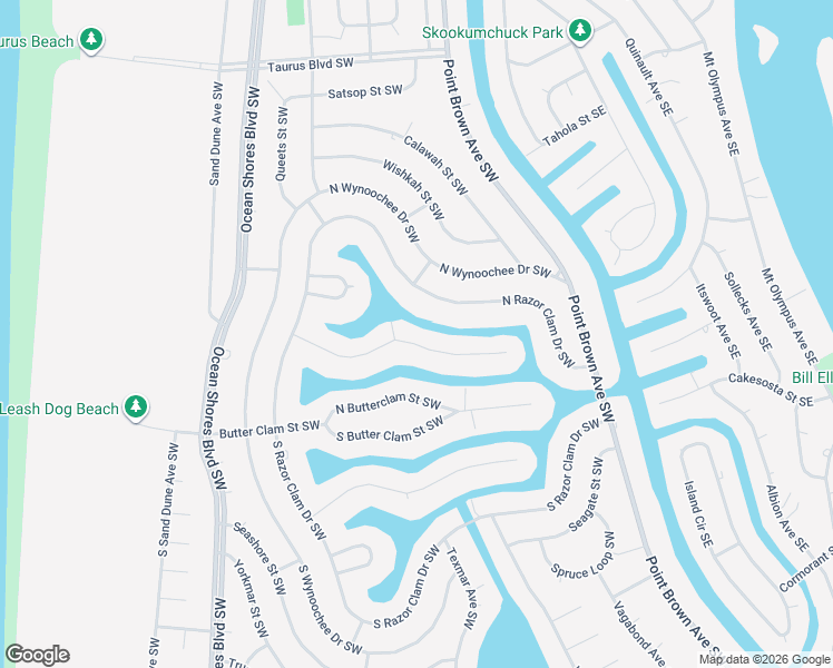 map of restaurants, bars, coffee shops, grocery stores, and more near 334 Cockle Street Southwest in Ocean Shores
