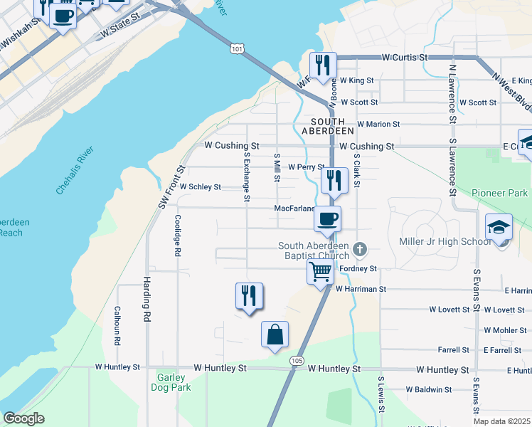map of restaurants, bars, coffee shops, grocery stores, and more near 1023 Macfarlane Street in Aberdeen