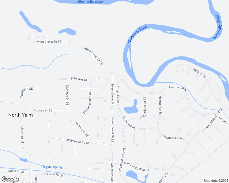 map of restaurants, bars, coffee shops, grocery stores, and more near 8636 Thuja Avenue Southeast in Yelm