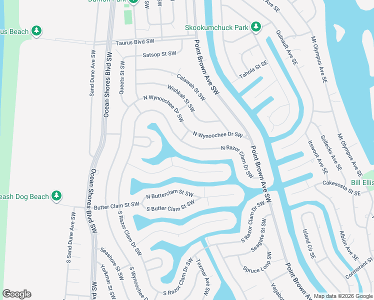 map of restaurants, bars, coffee shops, grocery stores, and more near 334 Cockle Street Southwest in Ocean Shores