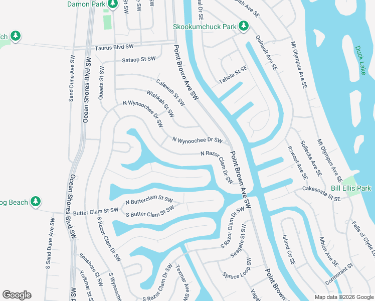 map of restaurants, bars, coffee shops, grocery stores, and more near 187 North Wynoochee Drive Southwest in Ocean Shores