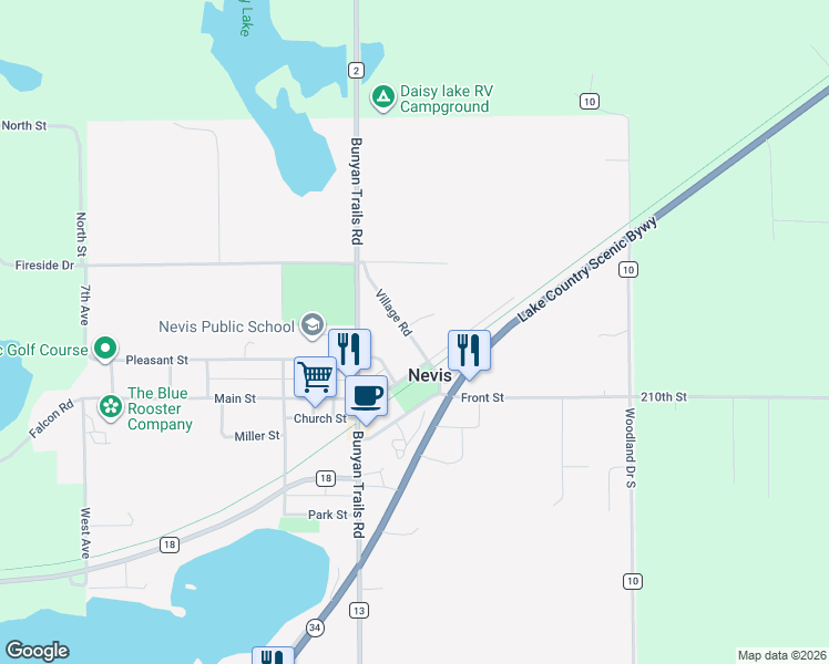 map of restaurants, bars, coffee shops, grocery stores, and more near 111 Village Road in Nevis