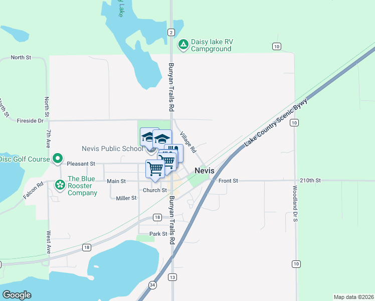 map of restaurants, bars, coffee shops, grocery stores, and more near 111 Village Road in Nevis