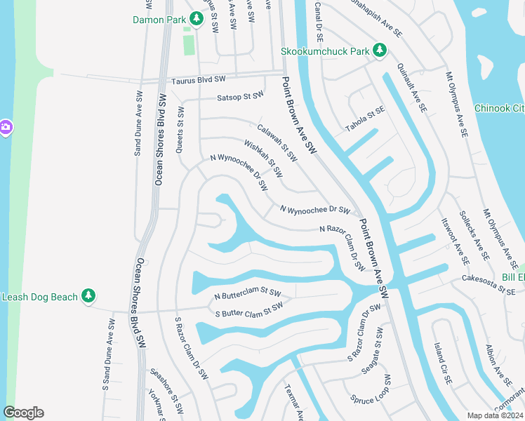 map of restaurants, bars, coffee shops, grocery stores, and more near 202 Rock Clam Street Southwest in Ocean Shores