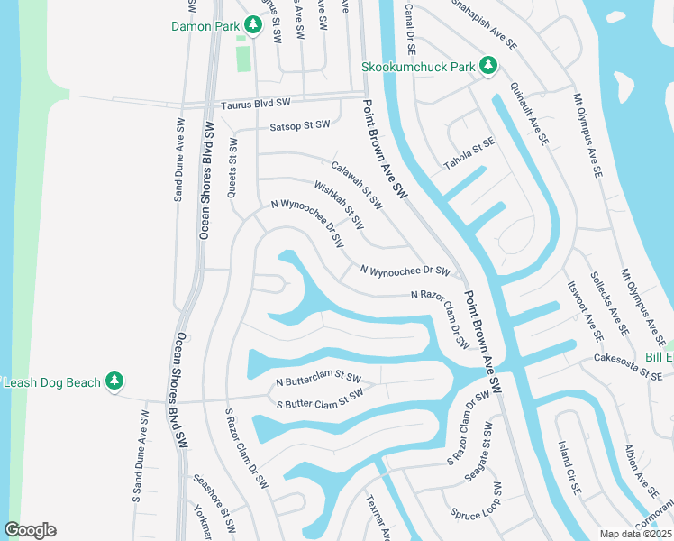 map of restaurants, bars, coffee shops, grocery stores, and more near 202 Rock Clam Street Southwest in Ocean Shores