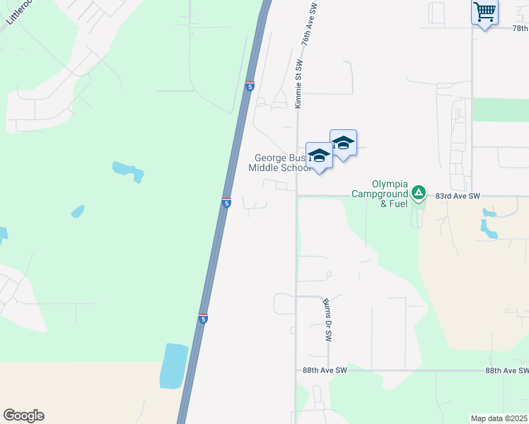 map of restaurants, bars, coffee shops, grocery stores, and more near 8311 Kimmie Street Southwest in Olympia
