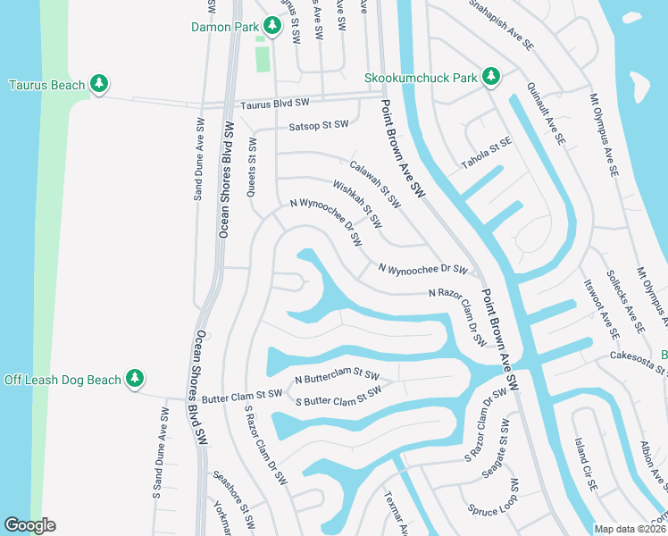 map of restaurants, bars, coffee shops, grocery stores, and more near 223 N Razor Clam Dr SW in Ocean Shores
