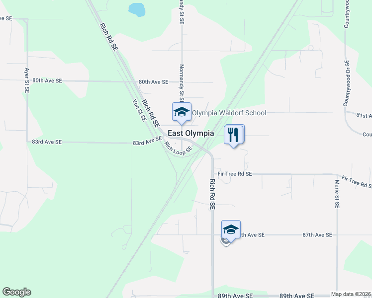 map of restaurants, bars, coffee shops, grocery stores, and more near 4005 Rich Loop Southeast in Olympia