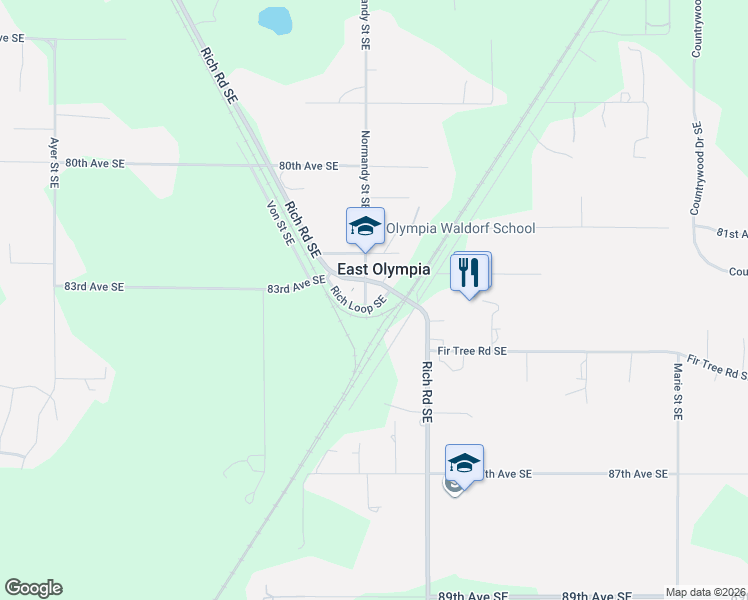 map of restaurants, bars, coffee shops, grocery stores, and more near 4005 Rich Loop Southeast in Olympia