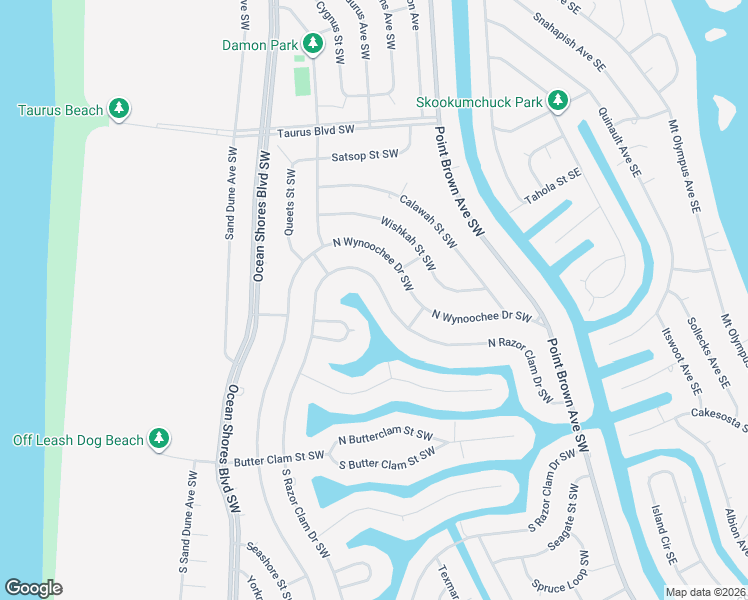 map of restaurants, bars, coffee shops, grocery stores, and more near 223 North Razor Clam Drive Southwest in Ocean Shores