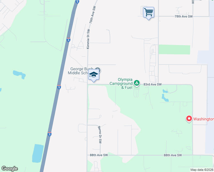 map of restaurants, bars, coffee shops, grocery stores, and more near 8411 Prine Villa Lane Southwest in Olympia
