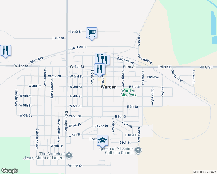 map of restaurants, bars, coffee shops, grocery stores, and more near in Warden