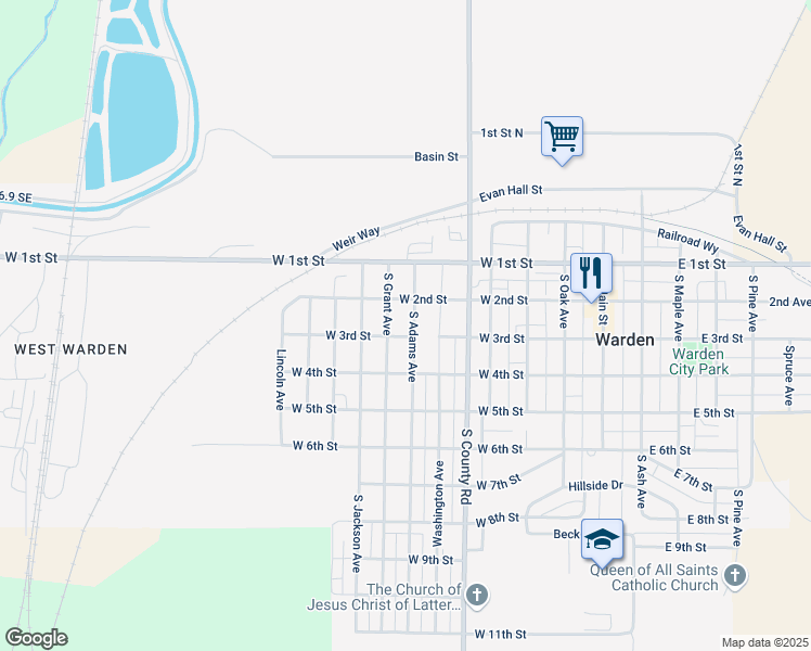 map of restaurants, bars, coffee shops, grocery stores, and more near 204 Grant Avenue in Warden