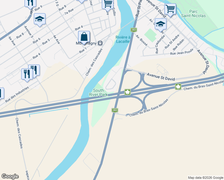 map of restaurants, bars, coffee shops, grocery stores, and more near 77 Rue Gaudreau in Montmagny