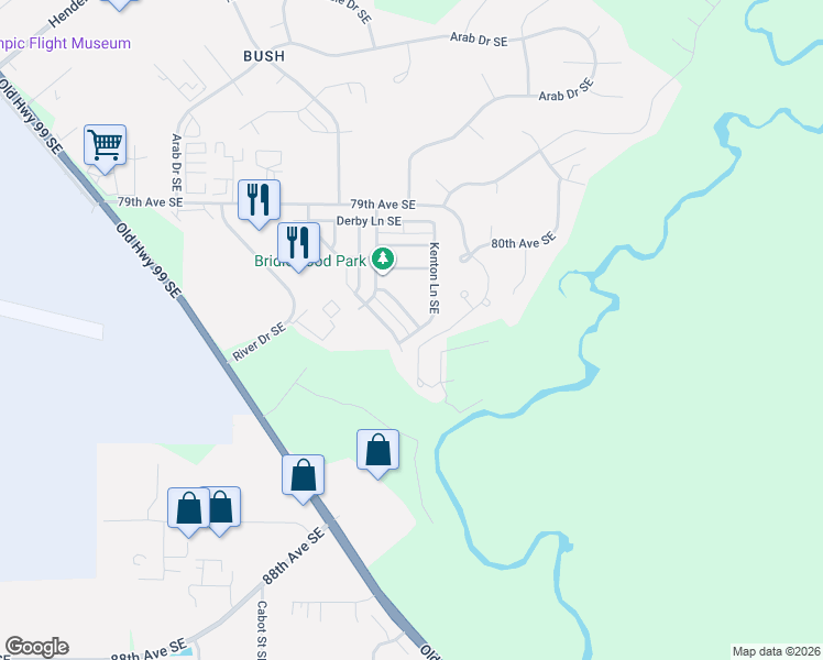 map of restaurants, bars, coffee shops, grocery stores, and more near 8215 Westcott Lane Southeast in Olympia