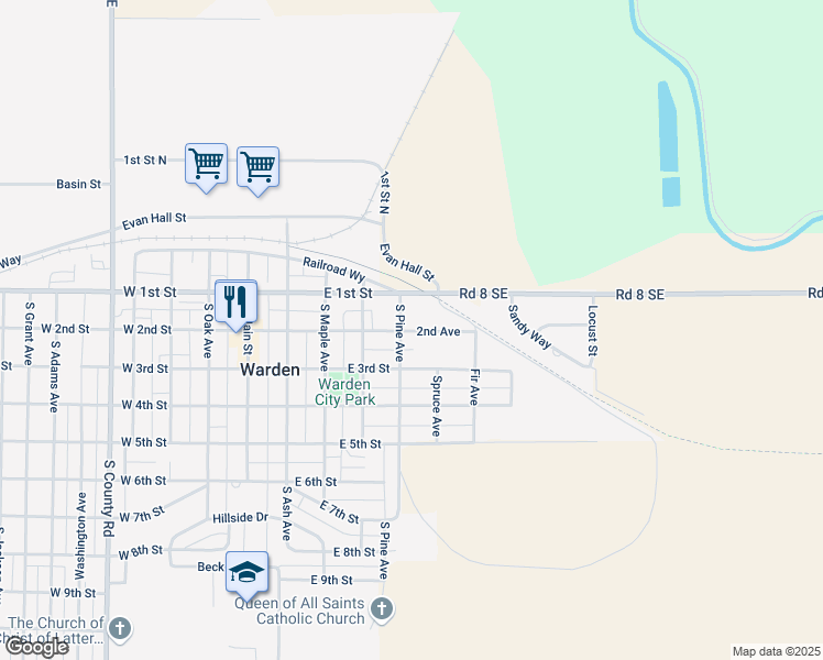 map of restaurants, bars, coffee shops, grocery stores, and more near 508 East 3rd Street in Warden