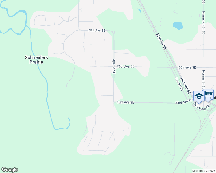 map of restaurants, bars, coffee shops, grocery stores, and more near 8202 Ayer Street Southeast in Olympia