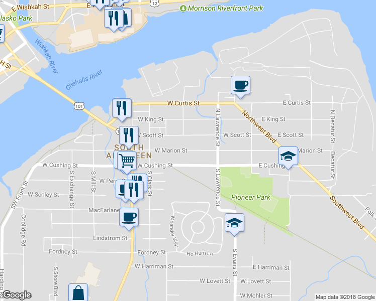 map of restaurants, bars, coffee shops, grocery stores, and more near 426 West Marion Street in Aberdeen