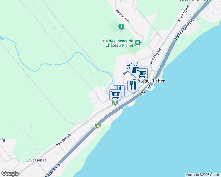 map of restaurants, bars, coffee shops, grocery stores, and more near 233 Rue du Couvent in Château-Richer