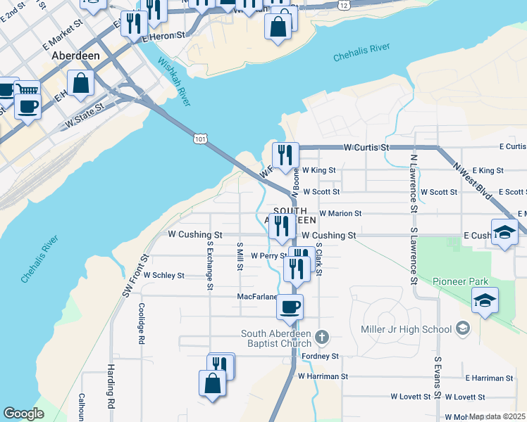 map of restaurants, bars, coffee shops, grocery stores, and more near 904 West Marion Street in Aberdeen