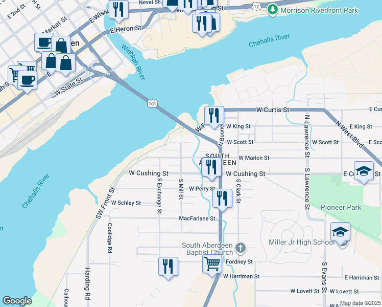 map of restaurants, bars, coffee shops, grocery stores, and more near 918 West Marion Street in Aberdeen