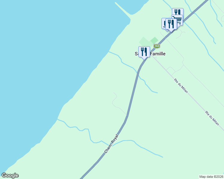 map of restaurants, bars, coffee shops, grocery stores, and more near 2405 Chemin Royal in Sainte-Famille