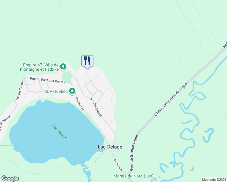 map of restaurants, bars, coffee shops, grocery stores, and more near 142 Rue des Crans in Lac-Delage