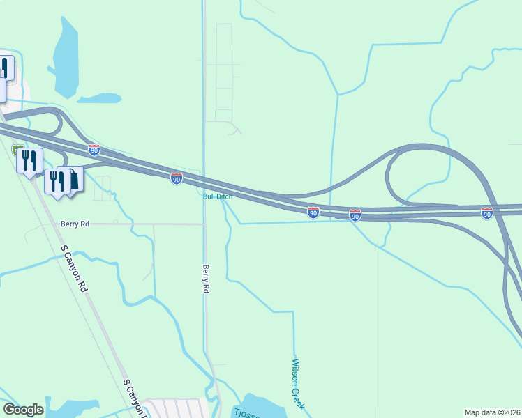 map of restaurants, bars, coffee shops, grocery stores, and more near Interstate 90 in Ellensburg