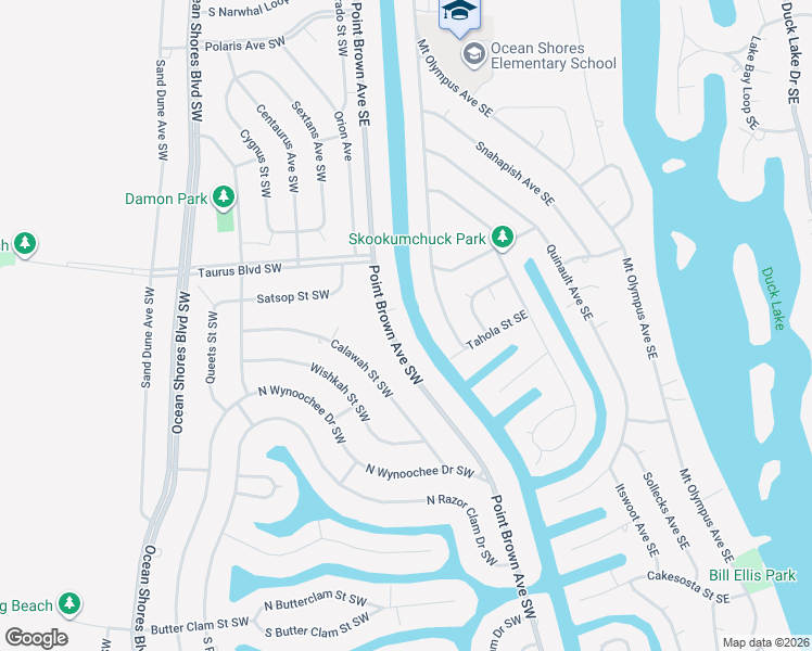 map of restaurants, bars, coffee shops, grocery stores, and more near 517 Canal Drive Southeast in Ocean Shores