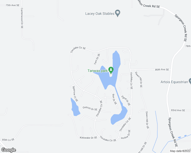 map of restaurants, bars, coffee shops, grocery stores, and more near 7717 Redstart Drive Southeast in Olympia