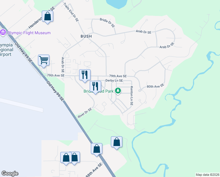 map of restaurants, bars, coffee shops, grocery stores, and more near 8024 Andover Lane Southeast in Olympia