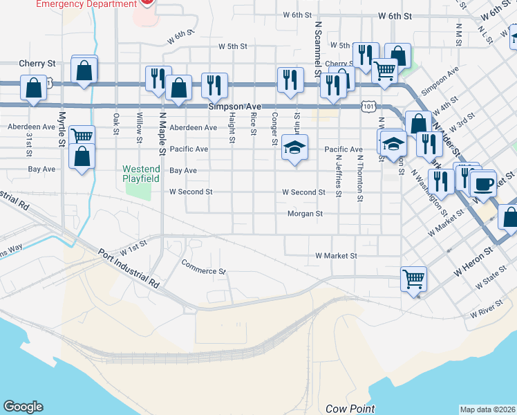map of restaurants, bars, coffee shops, grocery stores, and more near 1916 Morgan Street in Aberdeen