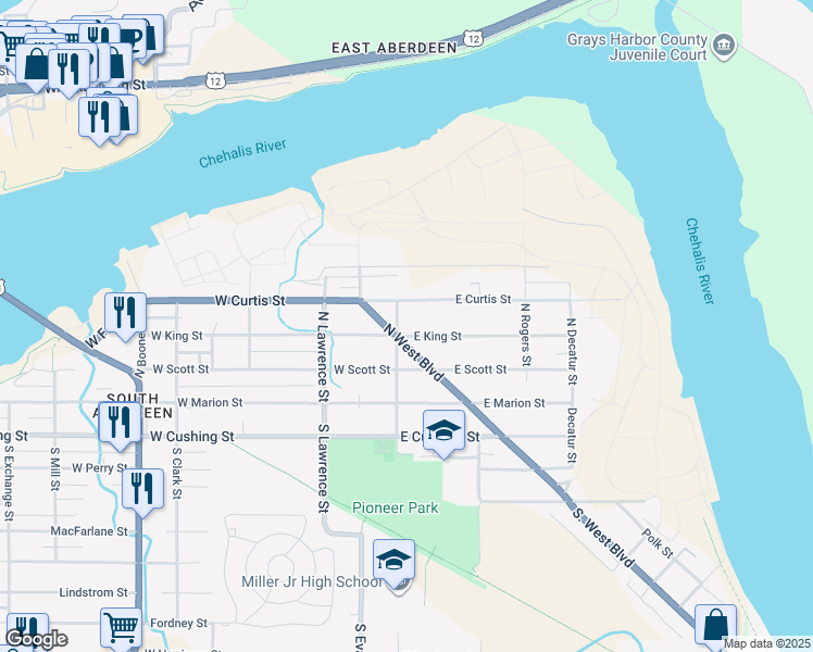 map of restaurants, bars, coffee shops, grocery stores, and more near 300 North Tilden Street in Aberdeen
