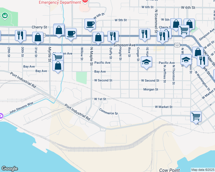 map of restaurants, bars, coffee shops, grocery stores, and more near 202 Duffy Street in Aberdeen