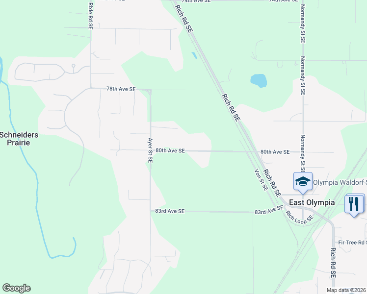 map of restaurants, bars, coffee shops, grocery stores, and more near 3480 80th Avenue Southeast in Olympia