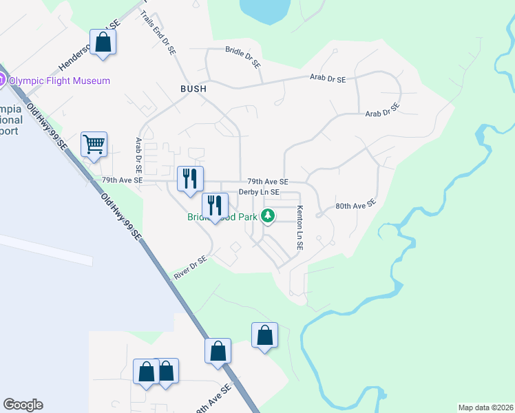 map of restaurants, bars, coffee shops, grocery stores, and more near 8024 Andover Lane Southeast in Olympia