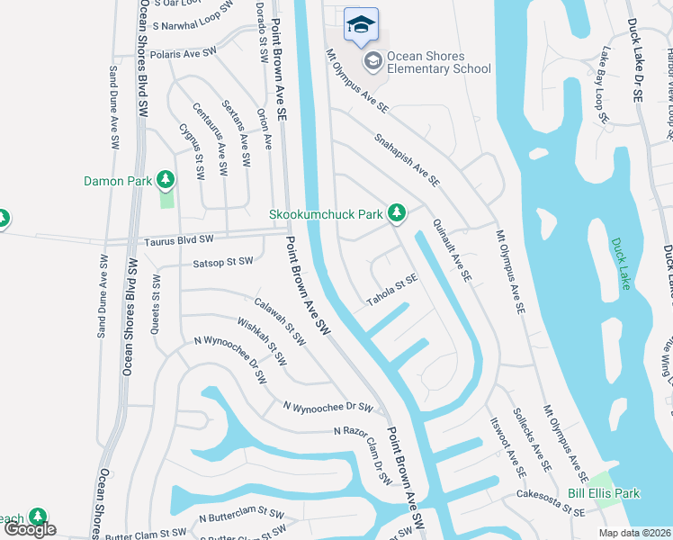 map of restaurants, bars, coffee shops, grocery stores, and more near 517 Canal Drive Southeast in Ocean Shores
