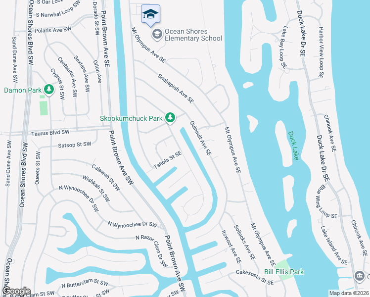 map of restaurants, bars, coffee shops, grocery stores, and more near 534 Makah Avenue Southeast in Ocean Shores