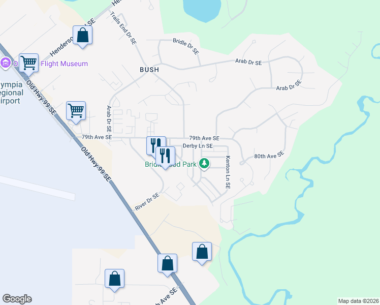 map of restaurants, bars, coffee shops, grocery stores, and more near 8015 Andover Lane Southeast in Olympia