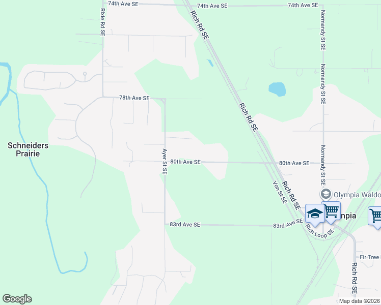 map of restaurants, bars, coffee shops, grocery stores, and more near 3480 80th Avenue Southeast in Olympia