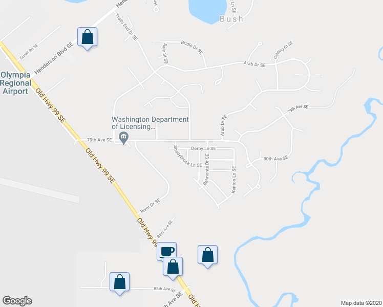 map of restaurants, bars, coffee shops, grocery stores, and more near 8031 Shadybrook Lane Southeast in Olympia