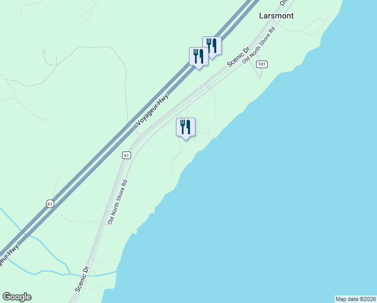 map of restaurants, bars, coffee shops, grocery stores, and more near 578 Larsmont Way in Two Harbors