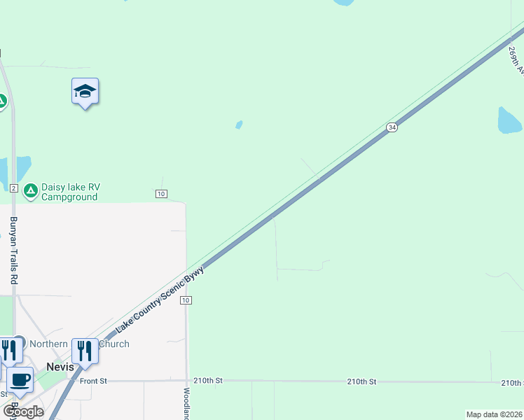 map of restaurants, bars, coffee shops, grocery stores, and more near Heartland State Trail in Nevis