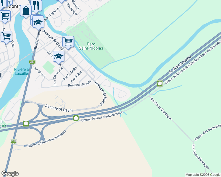 map of restaurants, bars, coffee shops, grocery stores, and more near 136 Avenue Chanoine Brochu in Montmagny
