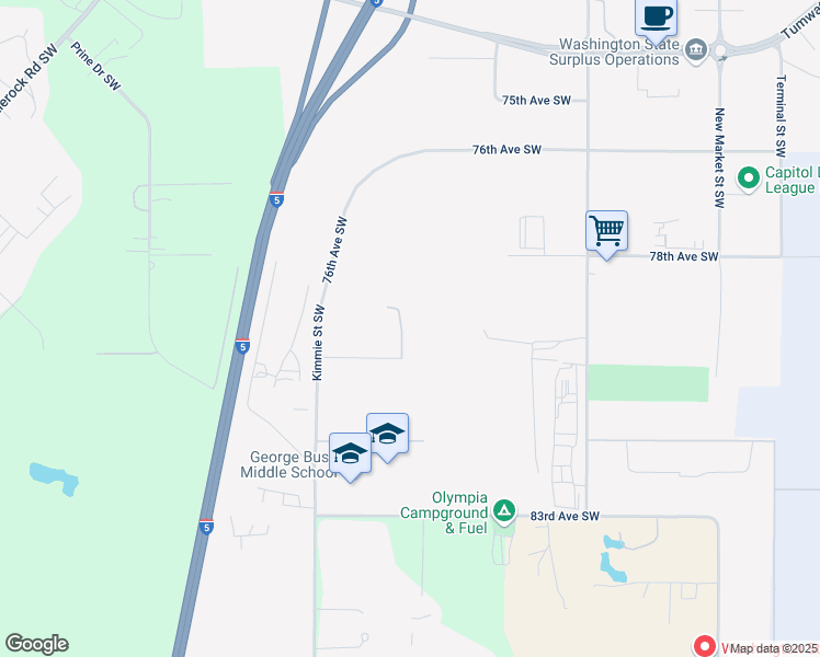 map of restaurants, bars, coffee shops, grocery stores, and more near 2020 80th Avenue Southwest in Tumwater