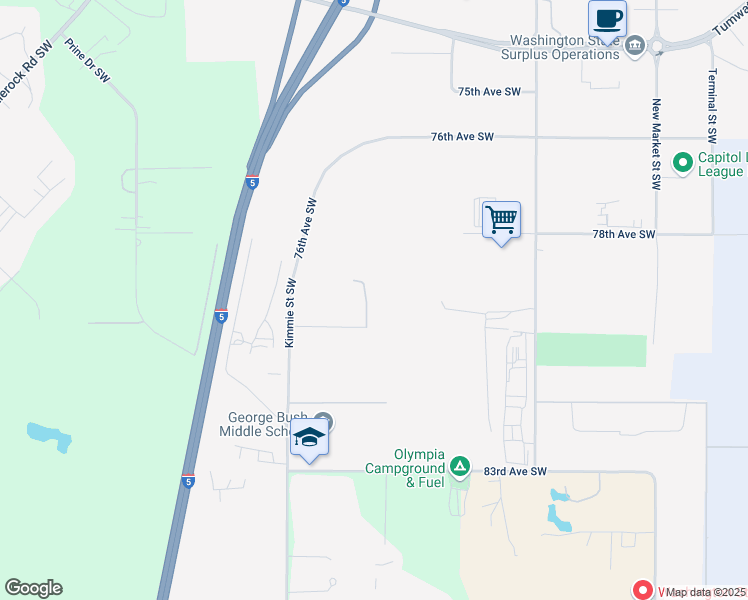 map of restaurants, bars, coffee shops, grocery stores, and more near 2020 80th Avenue Southwest in Tumwater